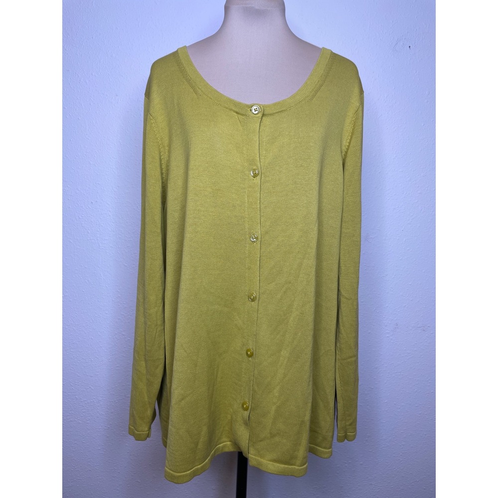 Coldwater Creek Women Cardigan Silk Blend Button Front 2X Yellow Green